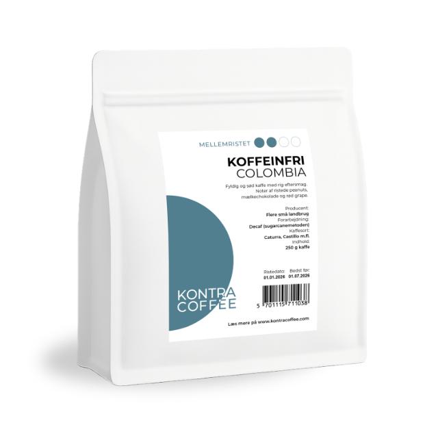 Hvid kaffepose med koffeinfri kaffebønner fra KONTRA Coffee